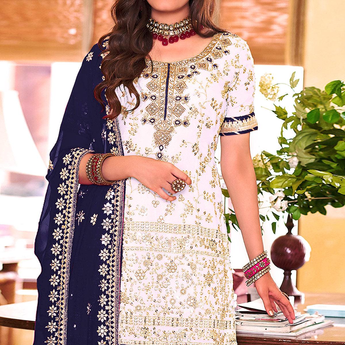 Light Lavender Embellished With Embroidered Georgette Sharara Suit - Peachmode