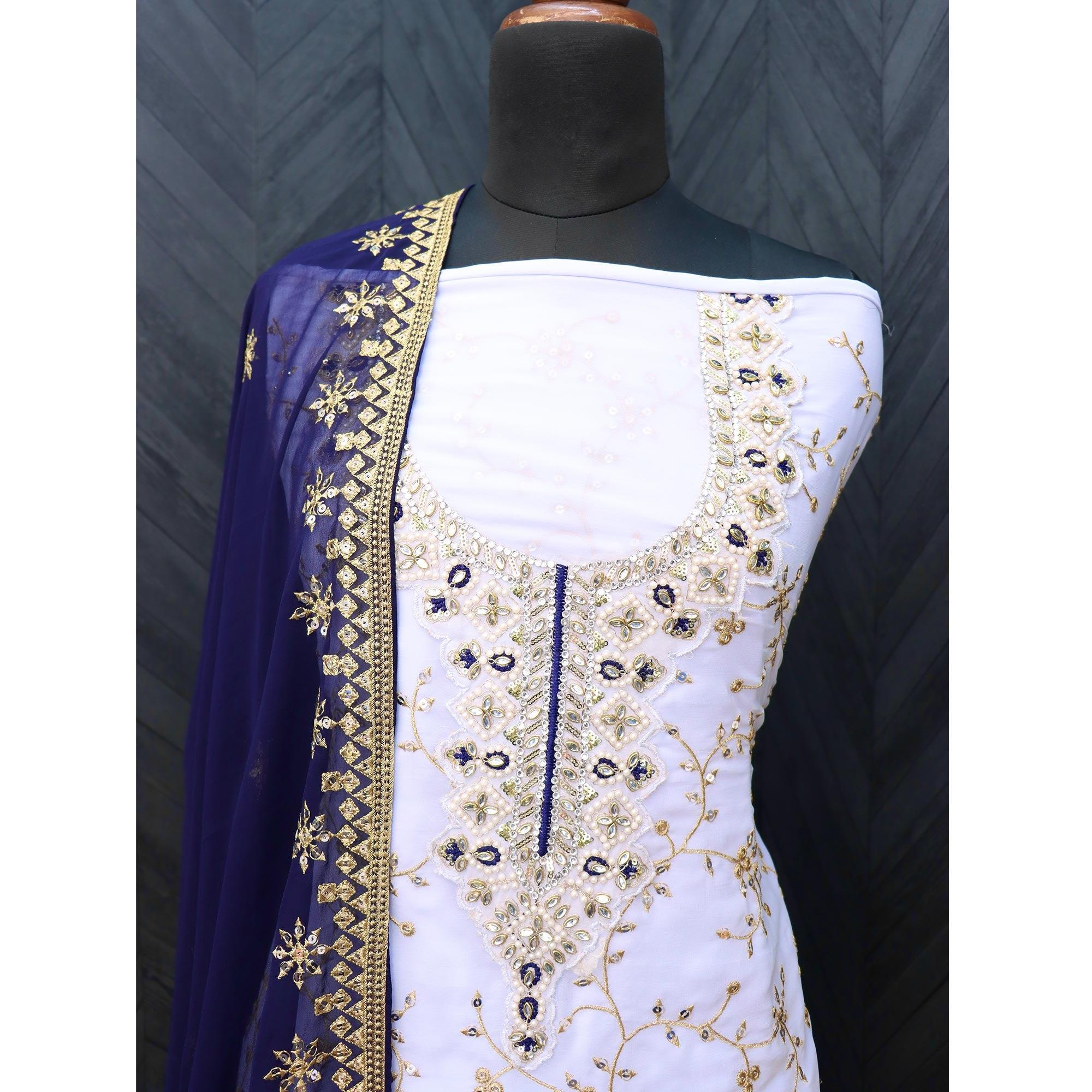 Light Lavender Embellished With Embroidered Georgette Sharara Suit - Peachmode