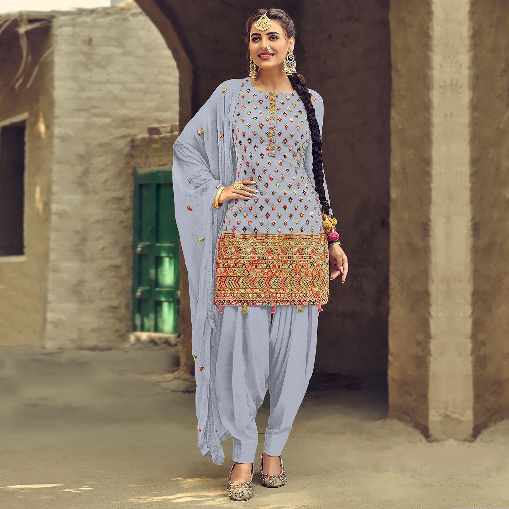 Light Lavendor Partywear Embroidered with Sequence Work Heavy Faux  Georgette Patiala Suit