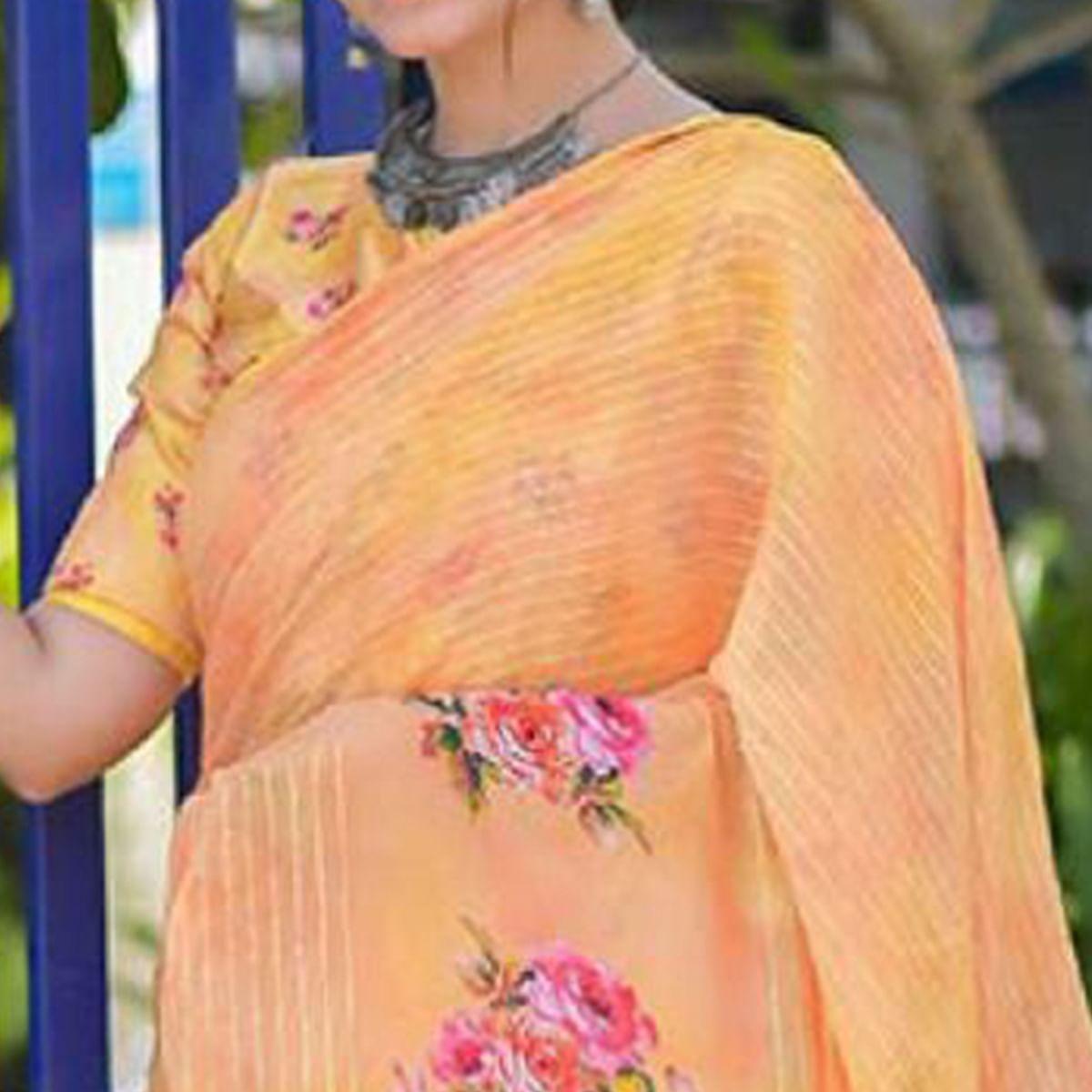 Light Orange Party Wear Digital Printed Georgette Saree - Peachmode