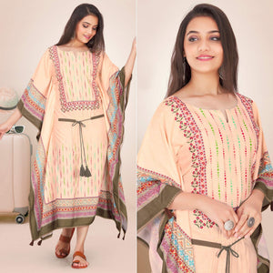 Light Peach Casual Wear Floral Digtial Printed Modal Kaftan Kurti - Peachmode