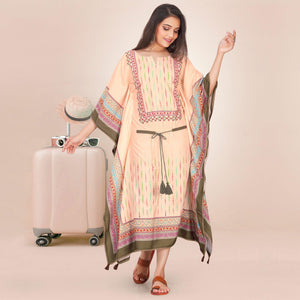 Light Peach Casual Wear Floral Digtial Printed Modal Kaftan Kurti - Peachmode