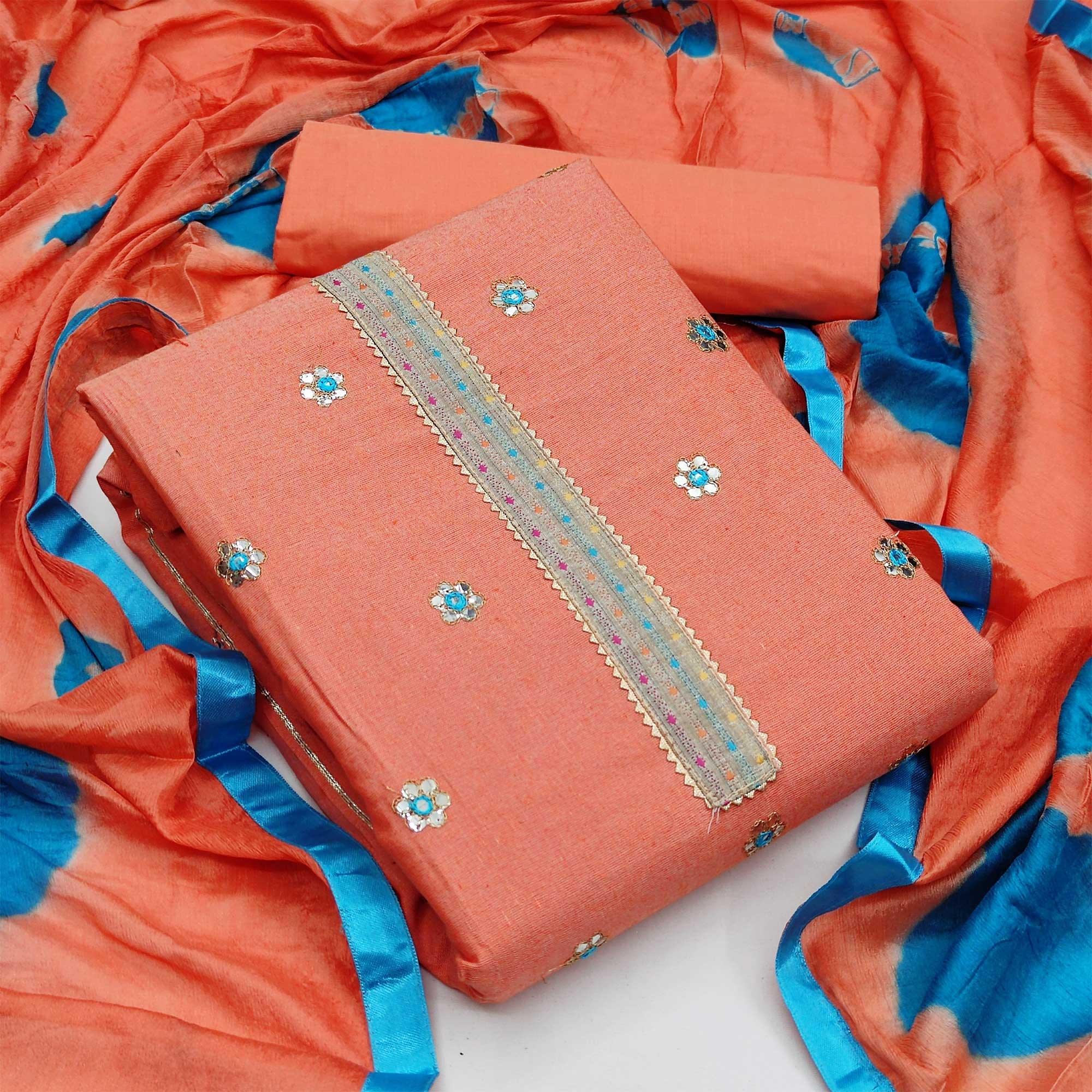 Light Peach Festive Wear Gotta Plus Handwork Cotton Dress Material - Peachmode