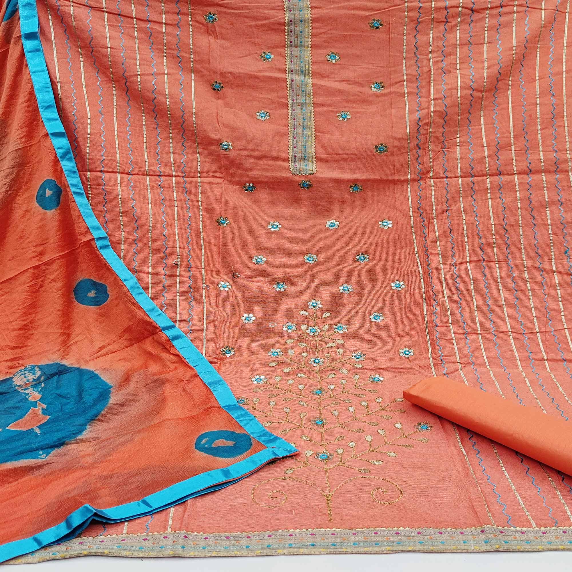 Light Peach Festive Wear Gotta Plus Handwork Cotton Dress Material - Peachmode