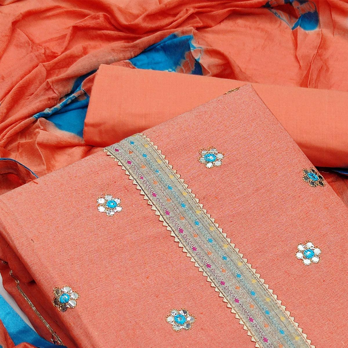 Light Peach Festive Wear Gotta Plus Handwork Cotton Dress Material - Peachmode