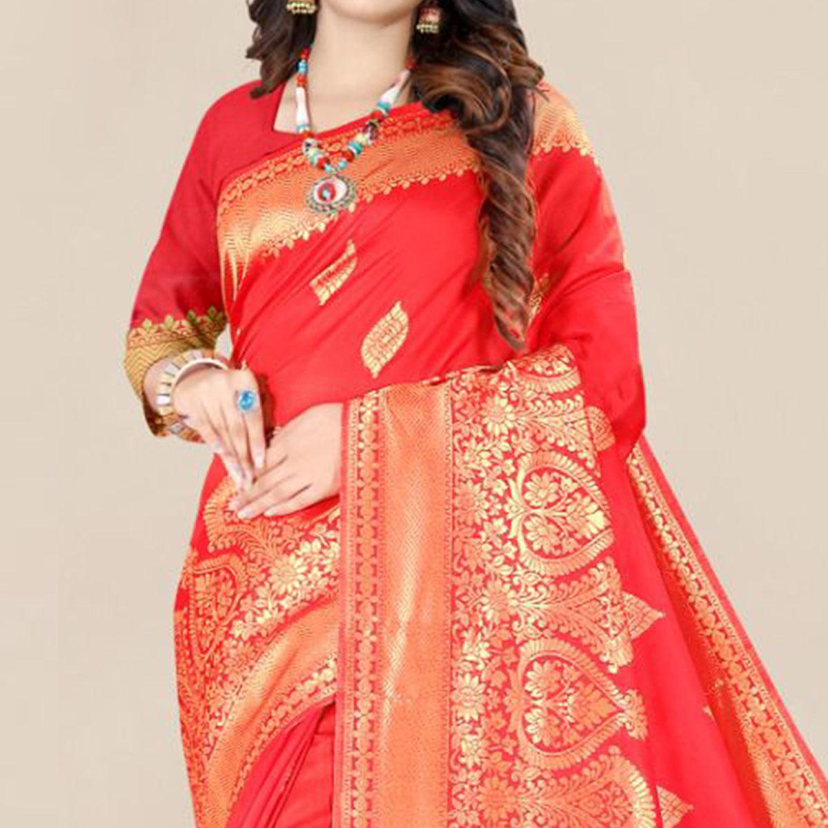 Light Peach Festive Wear Woven Banarasi Silk Saree - Peachmode