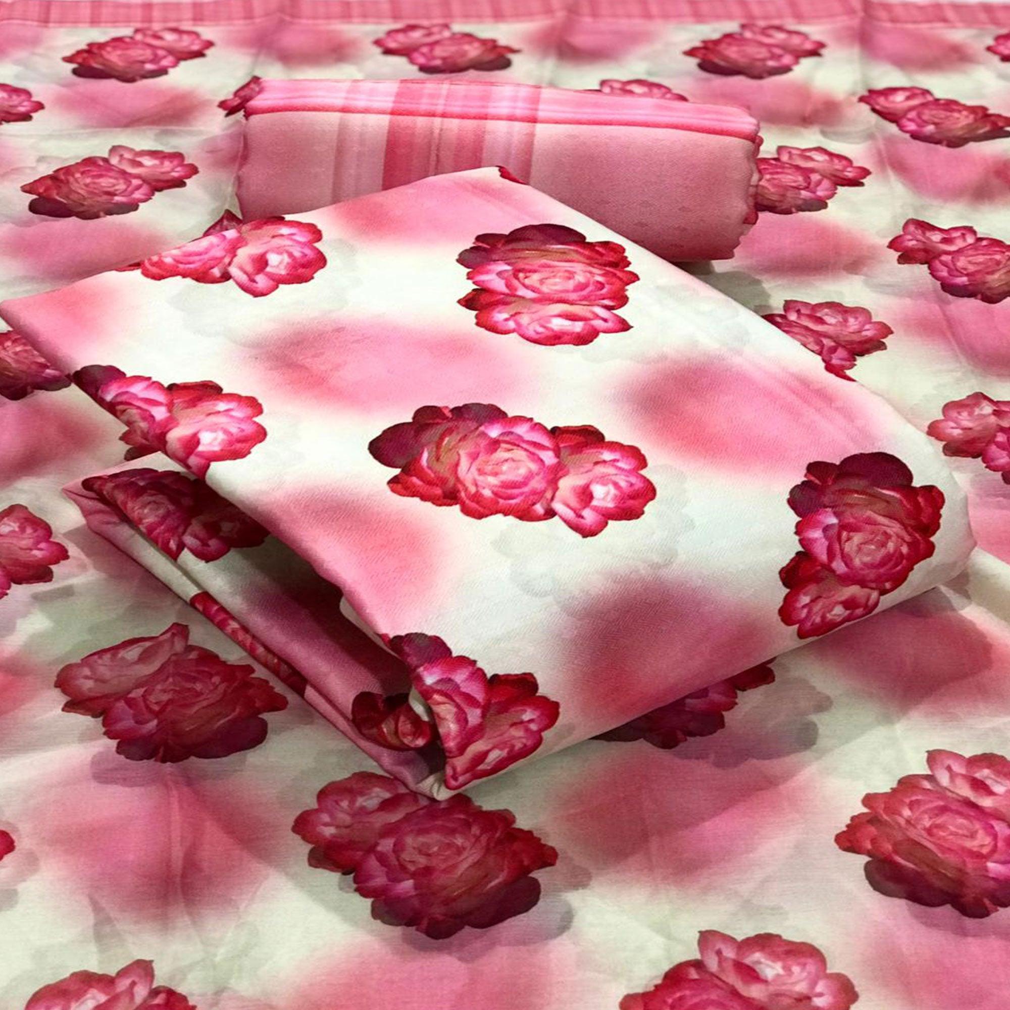 Light Pink Casual Wear Floral Printed Pashmina Dress Material - Peachmode