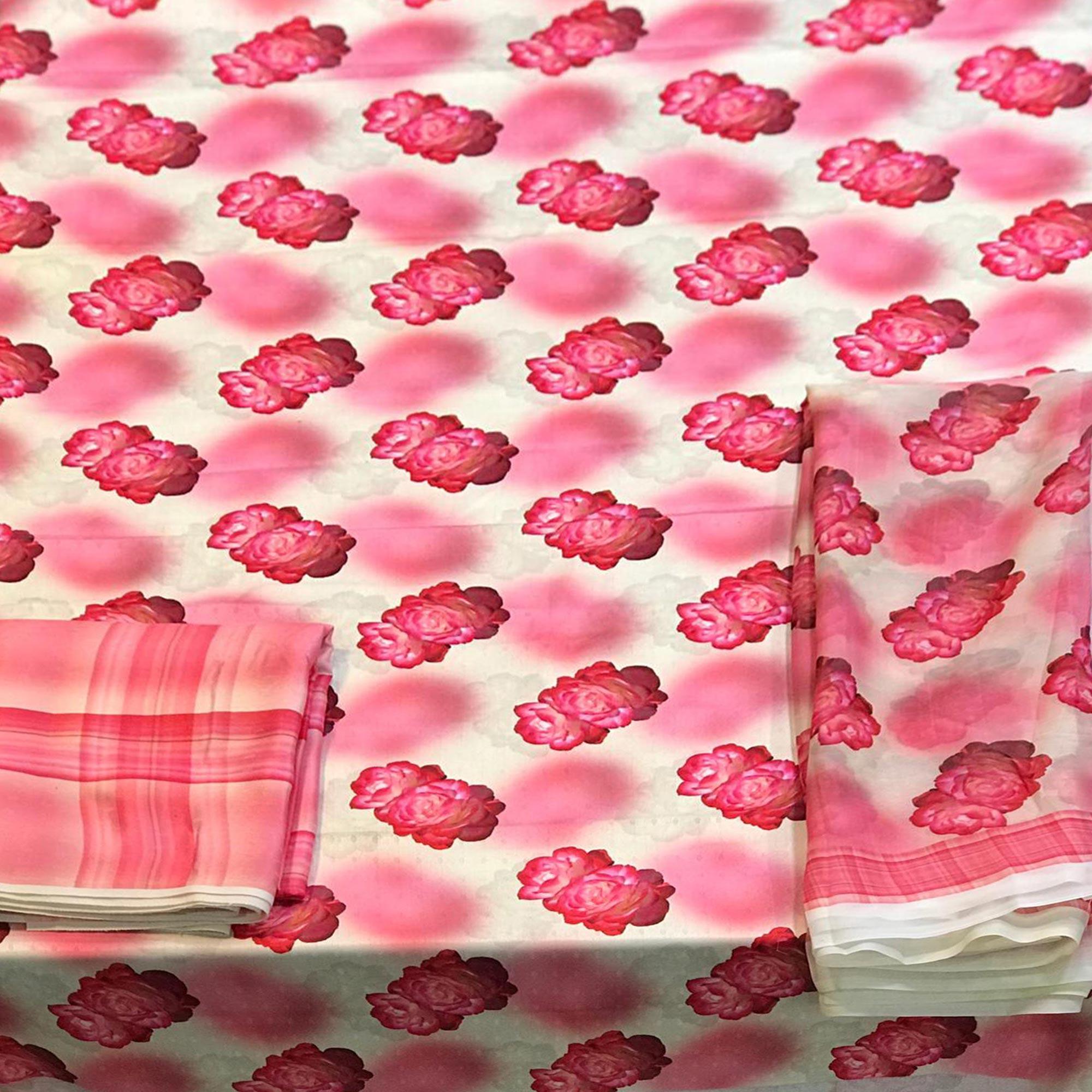Light Pink Casual Wear Floral Printed Pashmina Dress Material - Peachmode