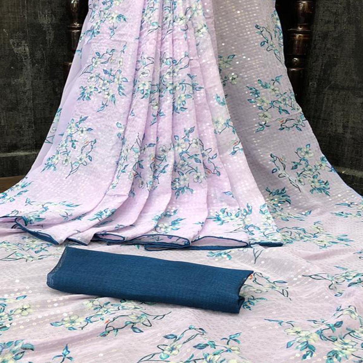 Light Pink Casual Wear Printed & Sequence Work Heavy Georgette Saree - Peachmode