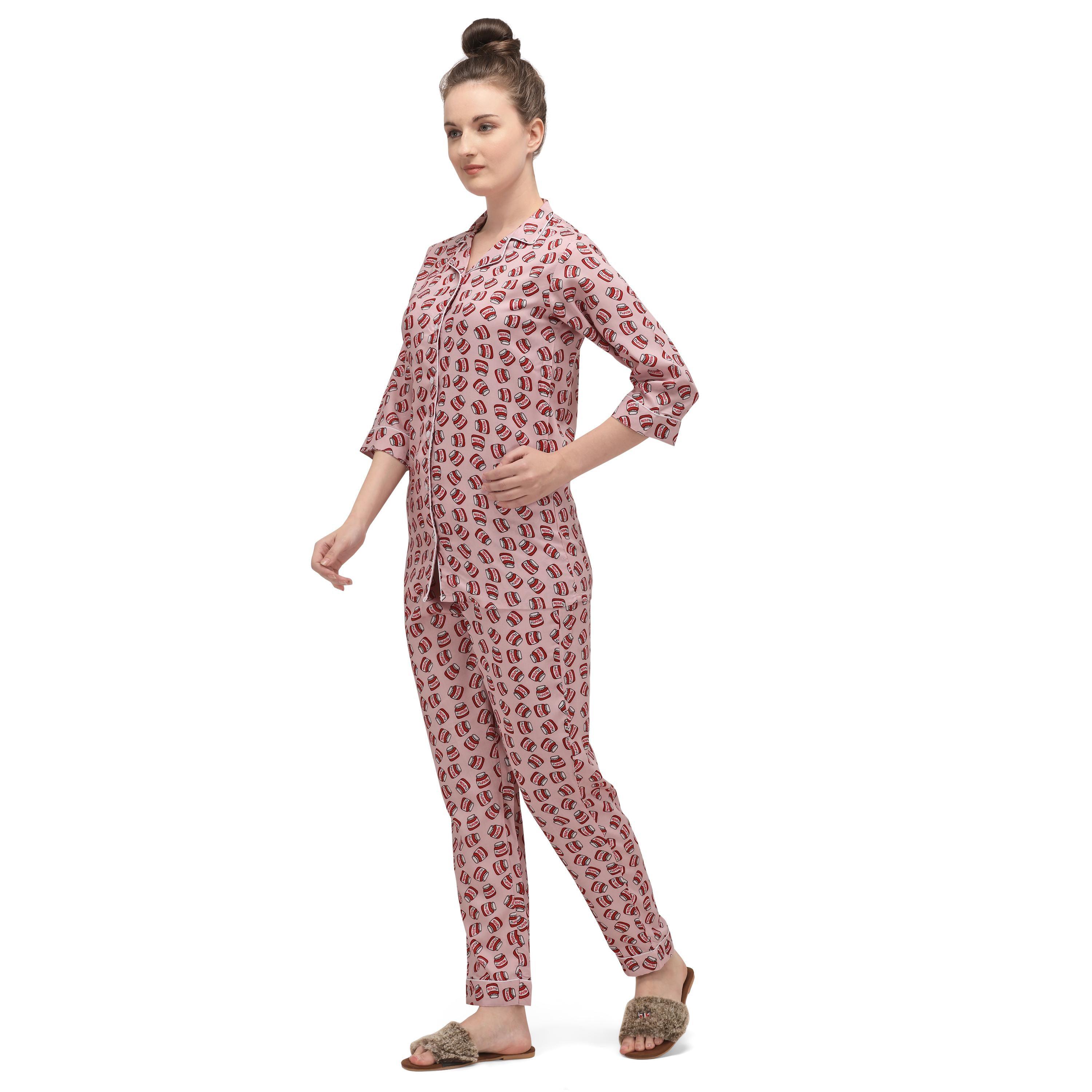 Light pink Casual Wear Printed Rayon Night Suit - Peachmode