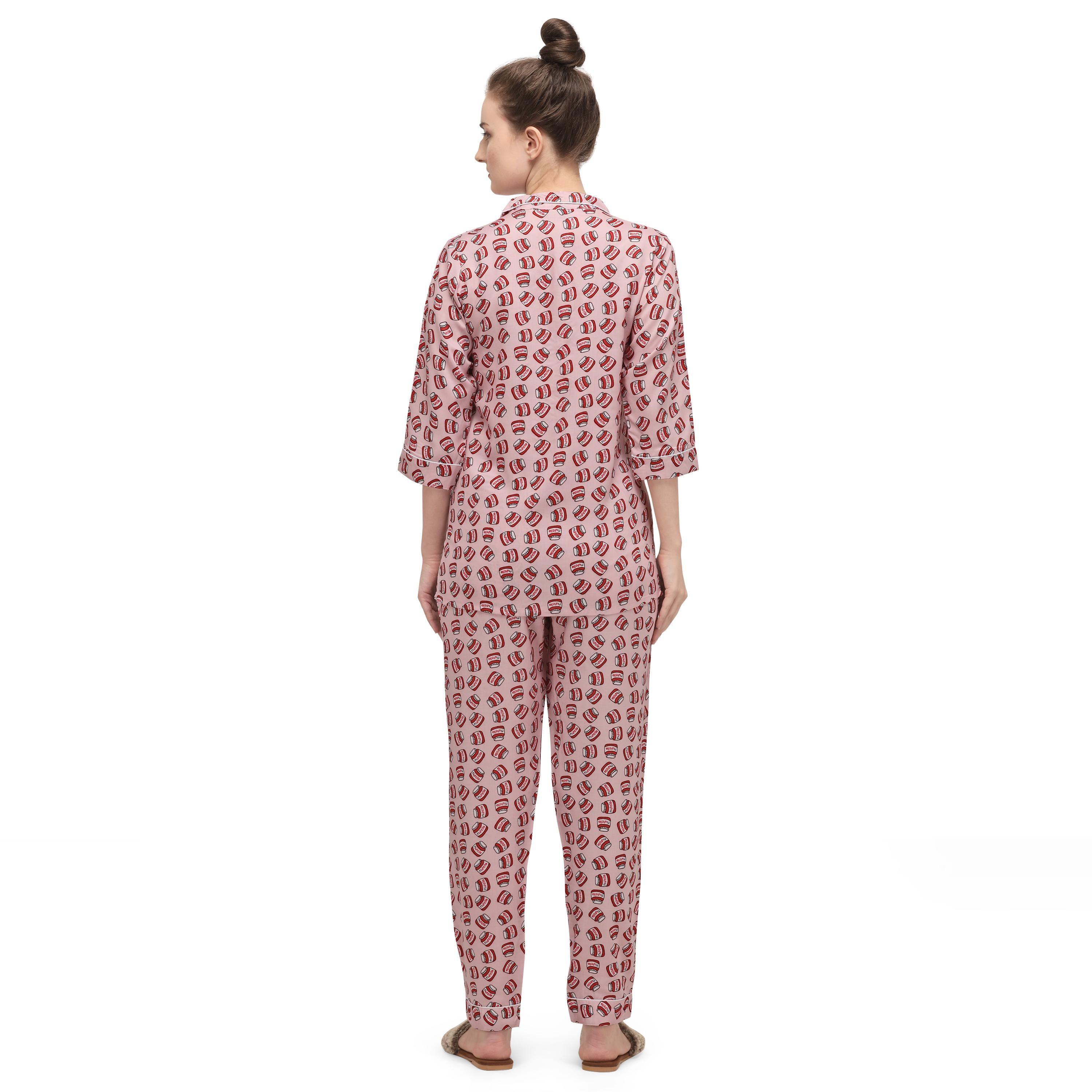 Light pink Casual Wear Printed Rayon Night Suit - Peachmode
