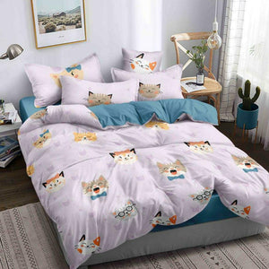 Light Pink Cat Printed Kids Bedsheet With Pillow Cover - Peachmode