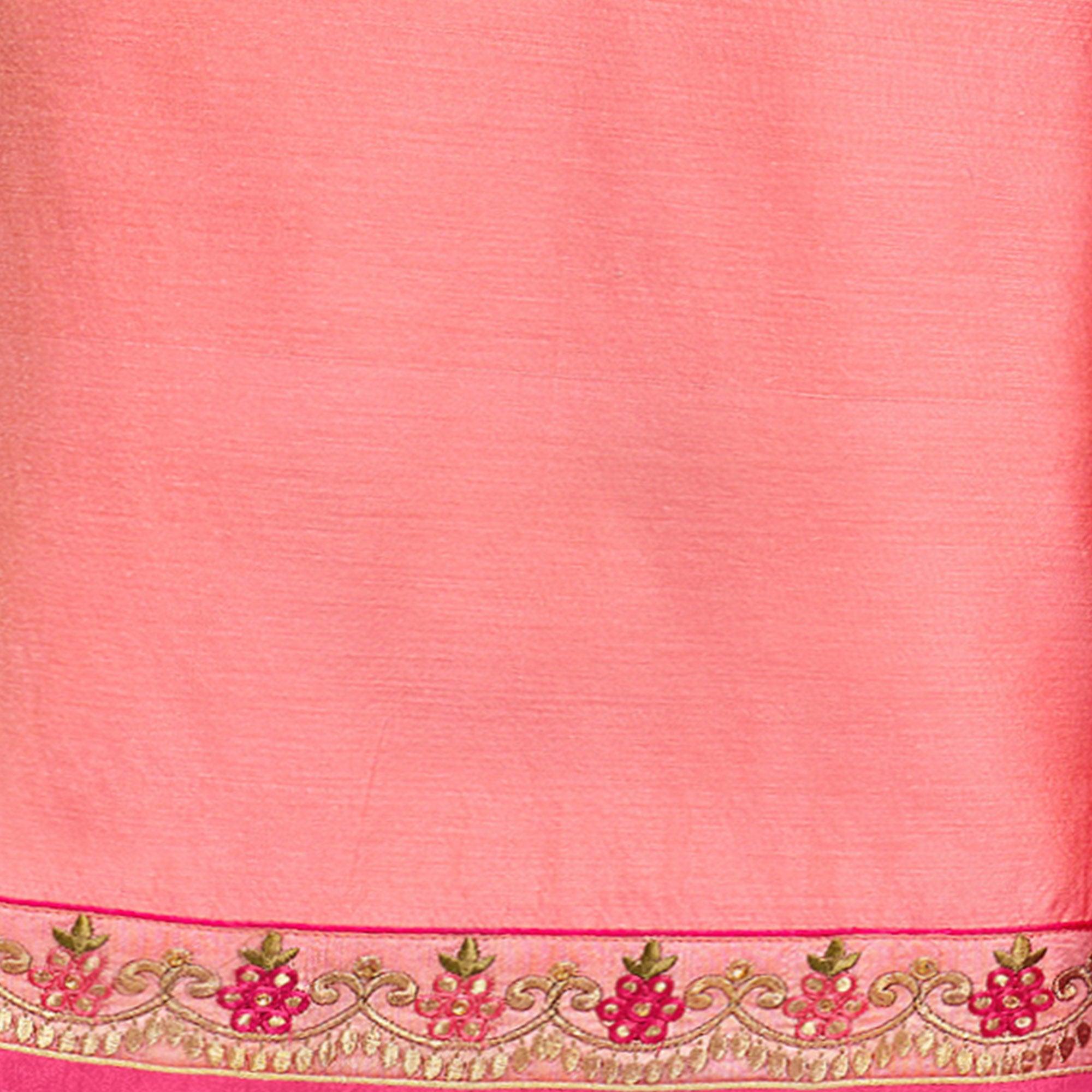 Light Pink Embellished With Embroidered Chanderi Dress Material - Peachmode