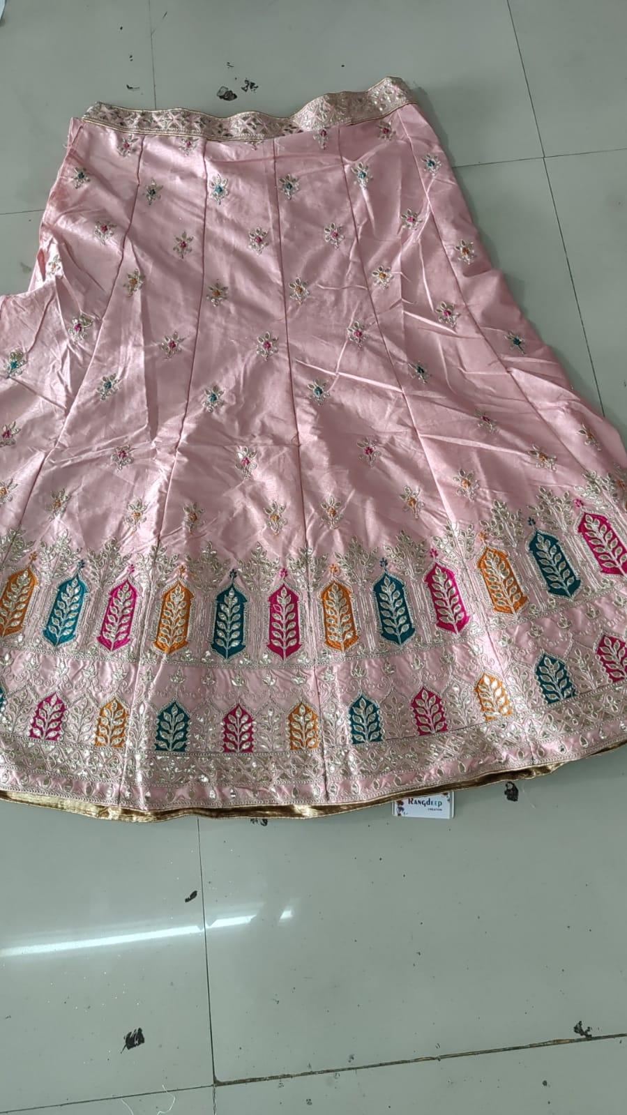 Light Pink Embroidered Tapetta Silk Lehenga - Peachmode