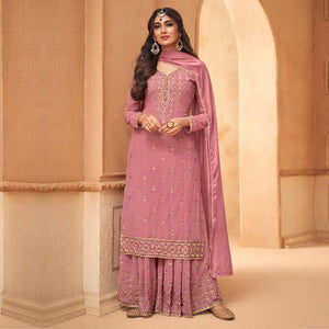 Light Pink Embroidery Georgette Salwar suit - Peachmode