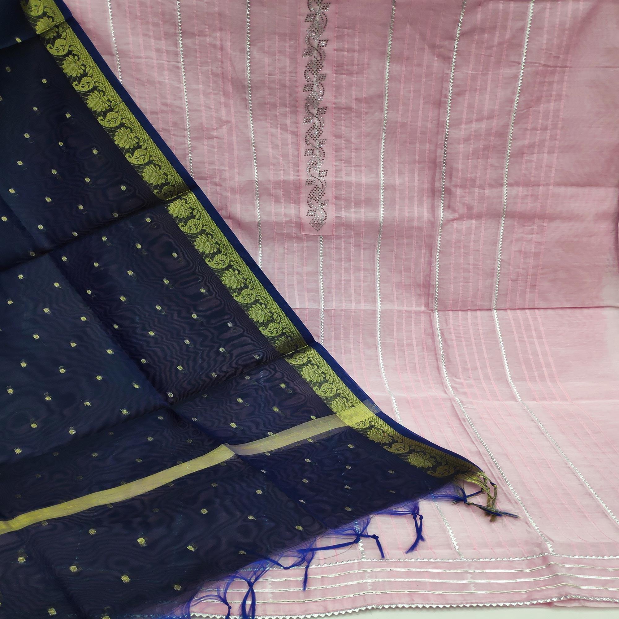 Light Pink Festive Wear Embellished With Gotta work Chanderi Dress Material - Peachmode