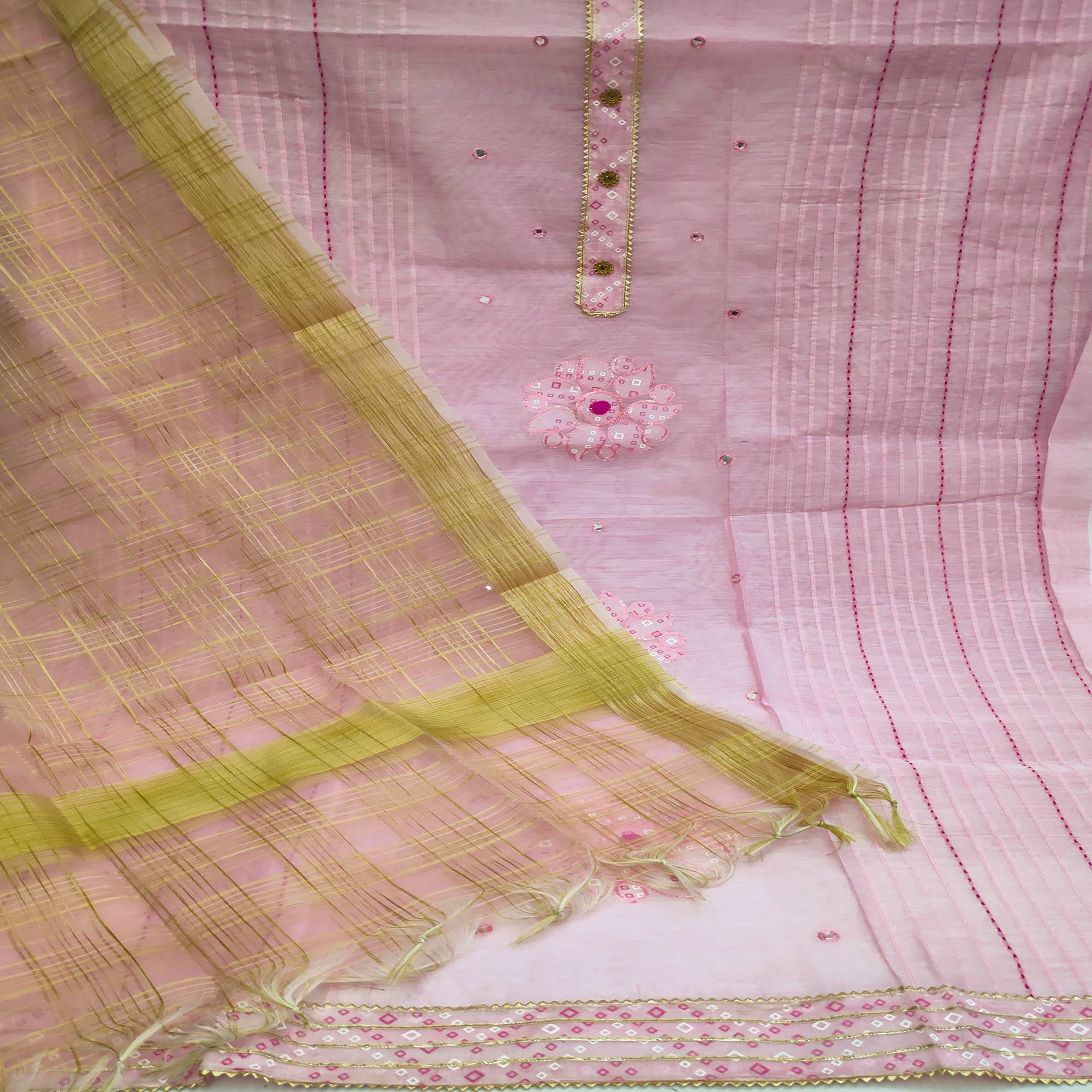 Light Pink Festive Wear Gotta Handwork Chanderi Dress Material - Peachmode