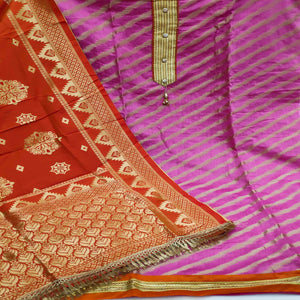 Light Pink Festive Wear Lehriya Designer Woven Banarasi Silk Dress Material - Peachmode