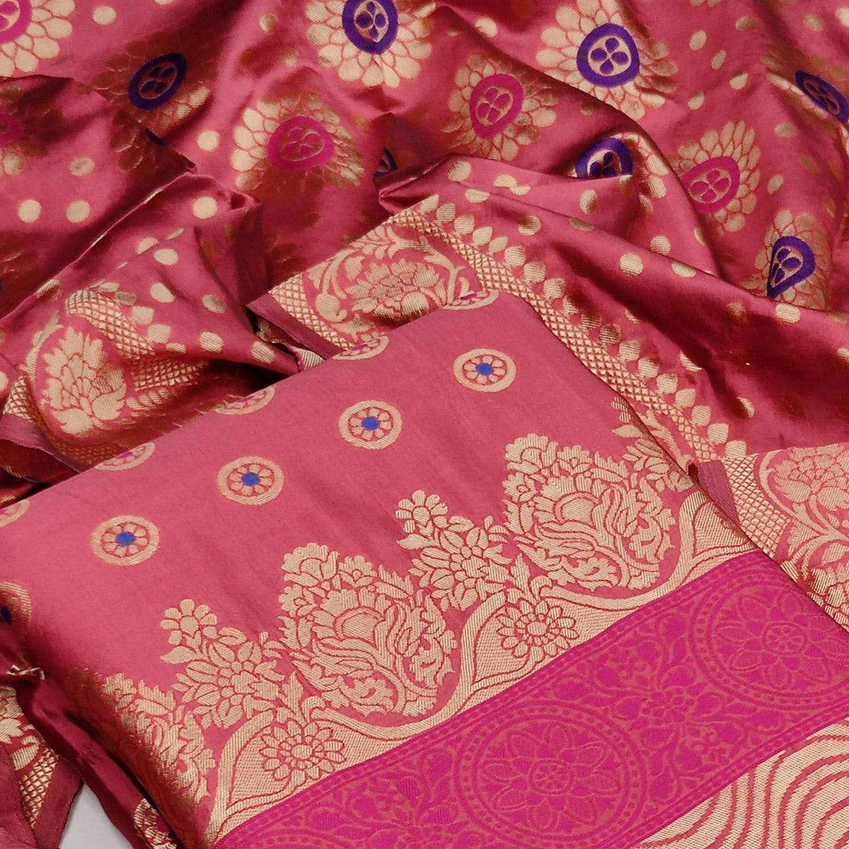 Light Pink Festive Wear Woven Banarasi Silk Dress Material - Peachmode