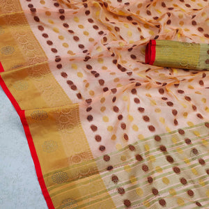 Light Pink Festive Wear Woven Cotton Silk Saree - Peachmode