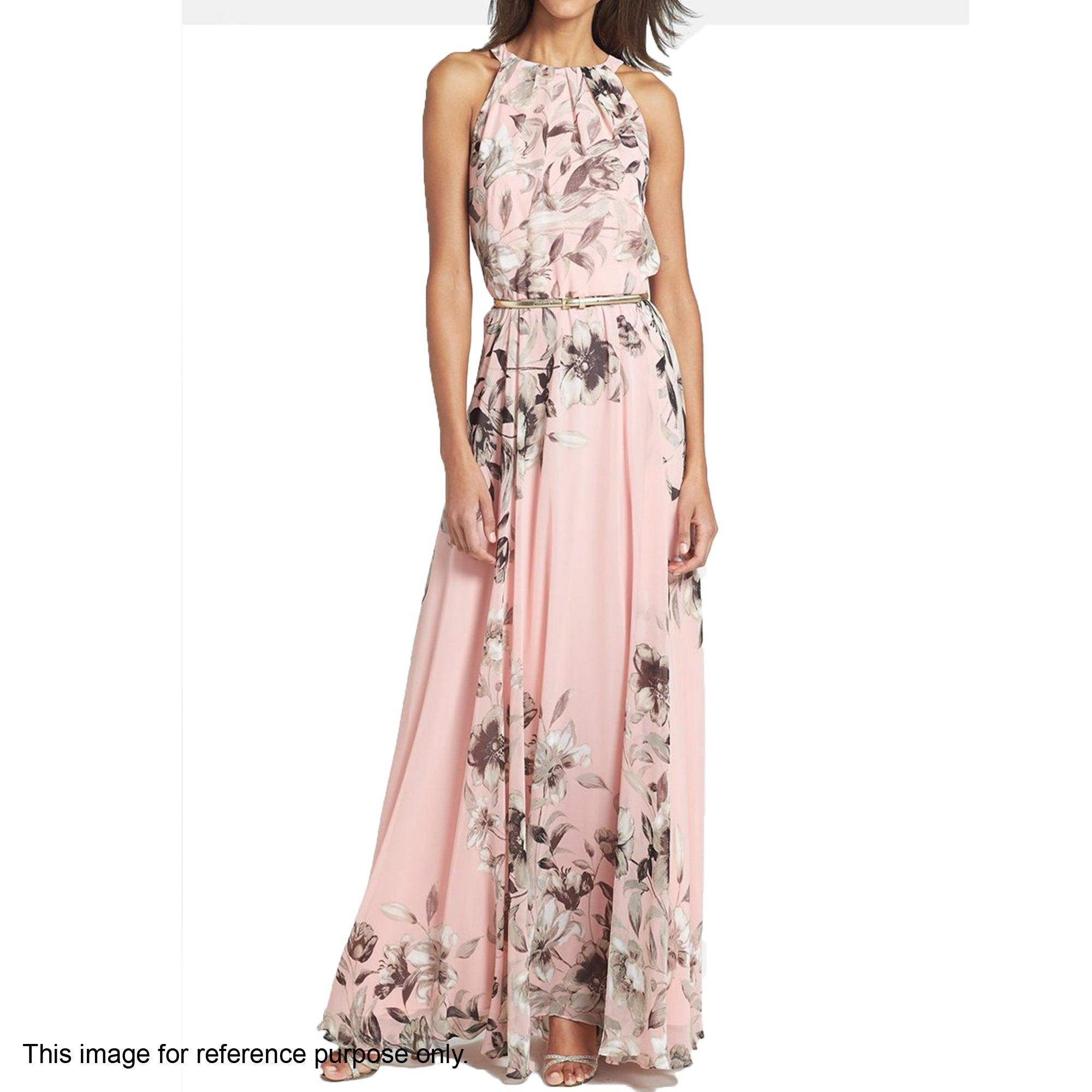 Light Pink Floral Printed Gown - Peachmode