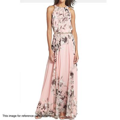 Light Pink Floral Printed Gown - Peachmode