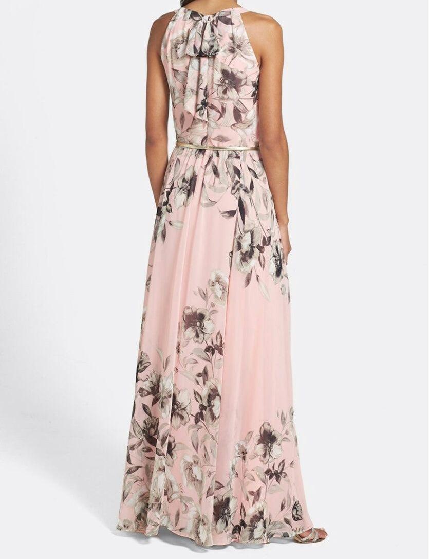 Light Pink Floral Printed Gown - Peachmode