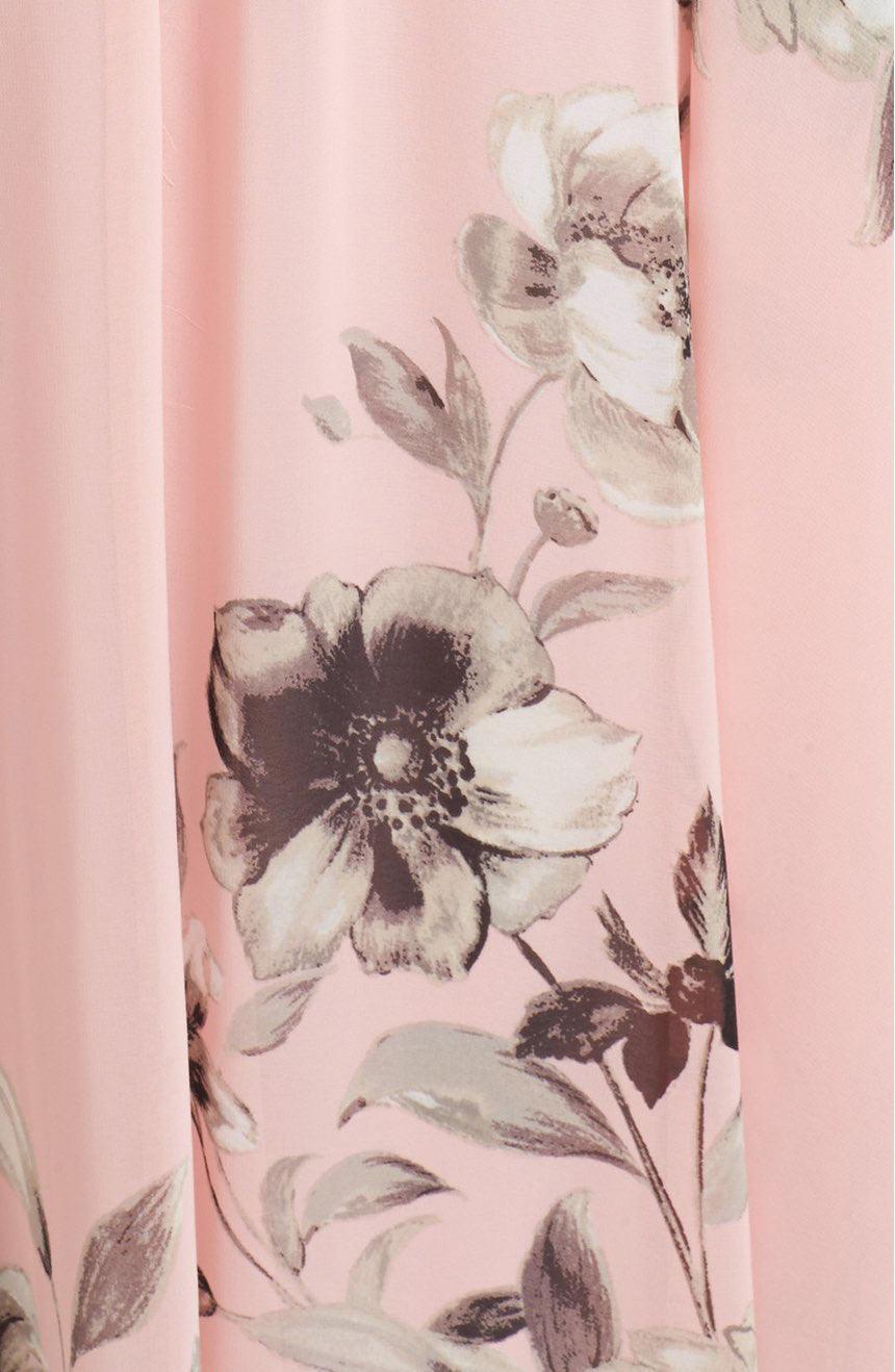 Light Pink Floral Printed Gown - Peachmode