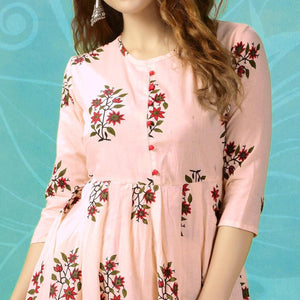 Light Pink Printed Pure Cotton Palazzo Suit - Peachmode