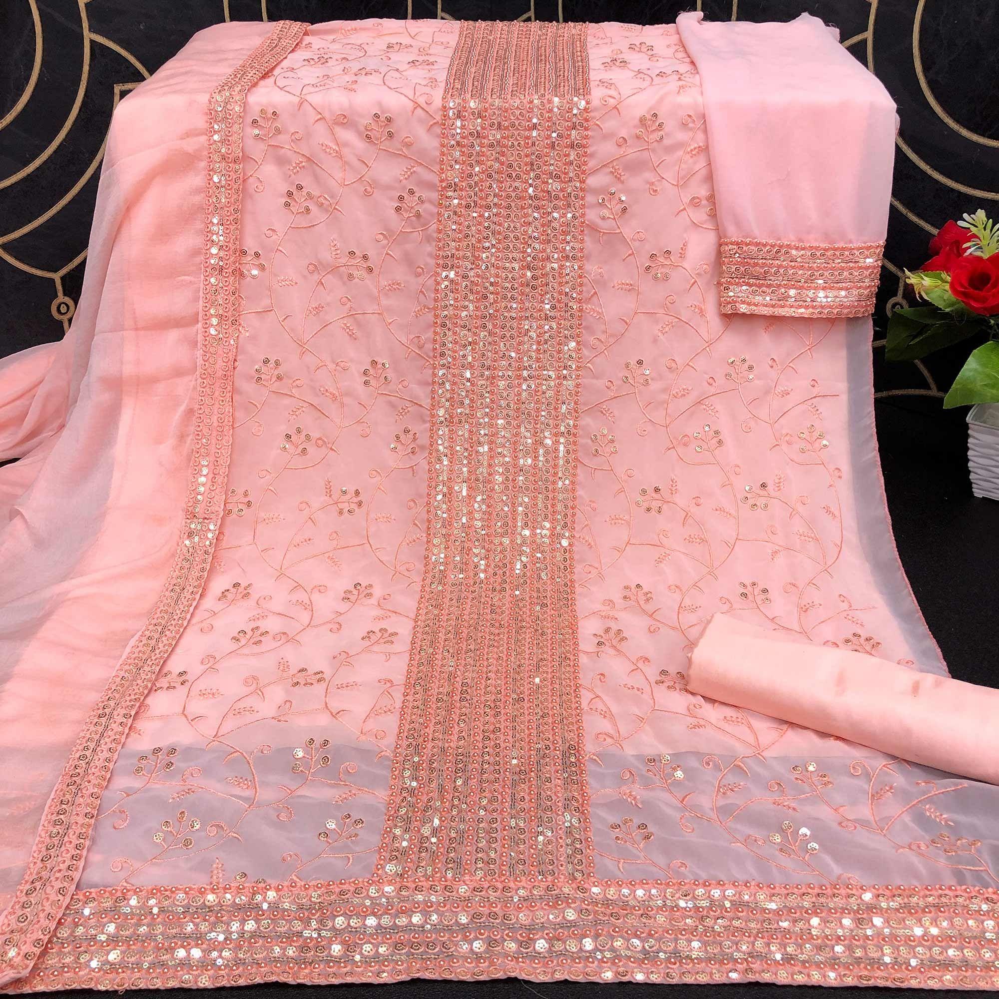 Light Pink Sequence Embroidered Georgette Suit - Peachmode