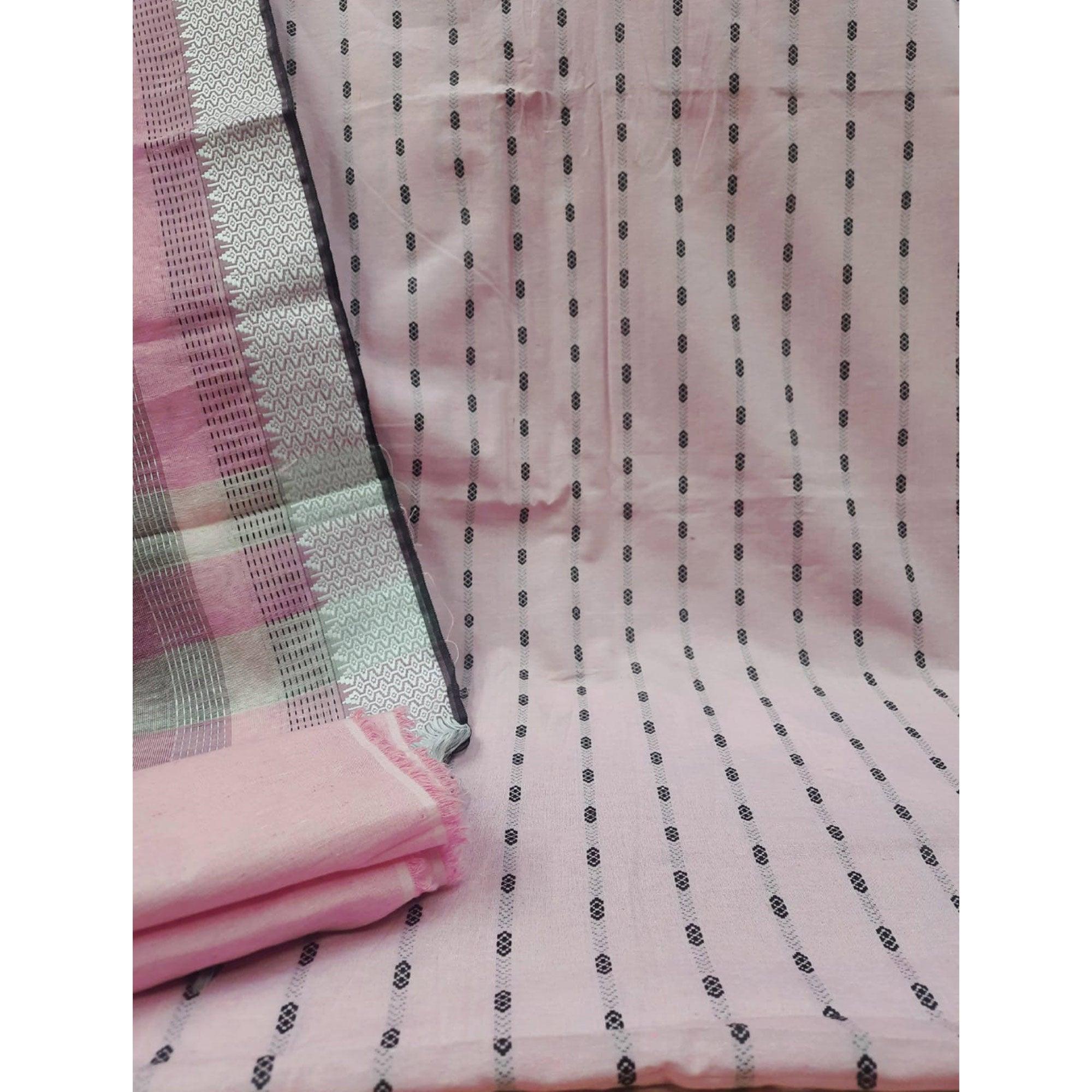 Light Pink Stripes Printed Poly Cotton Dress Material - Peachmode