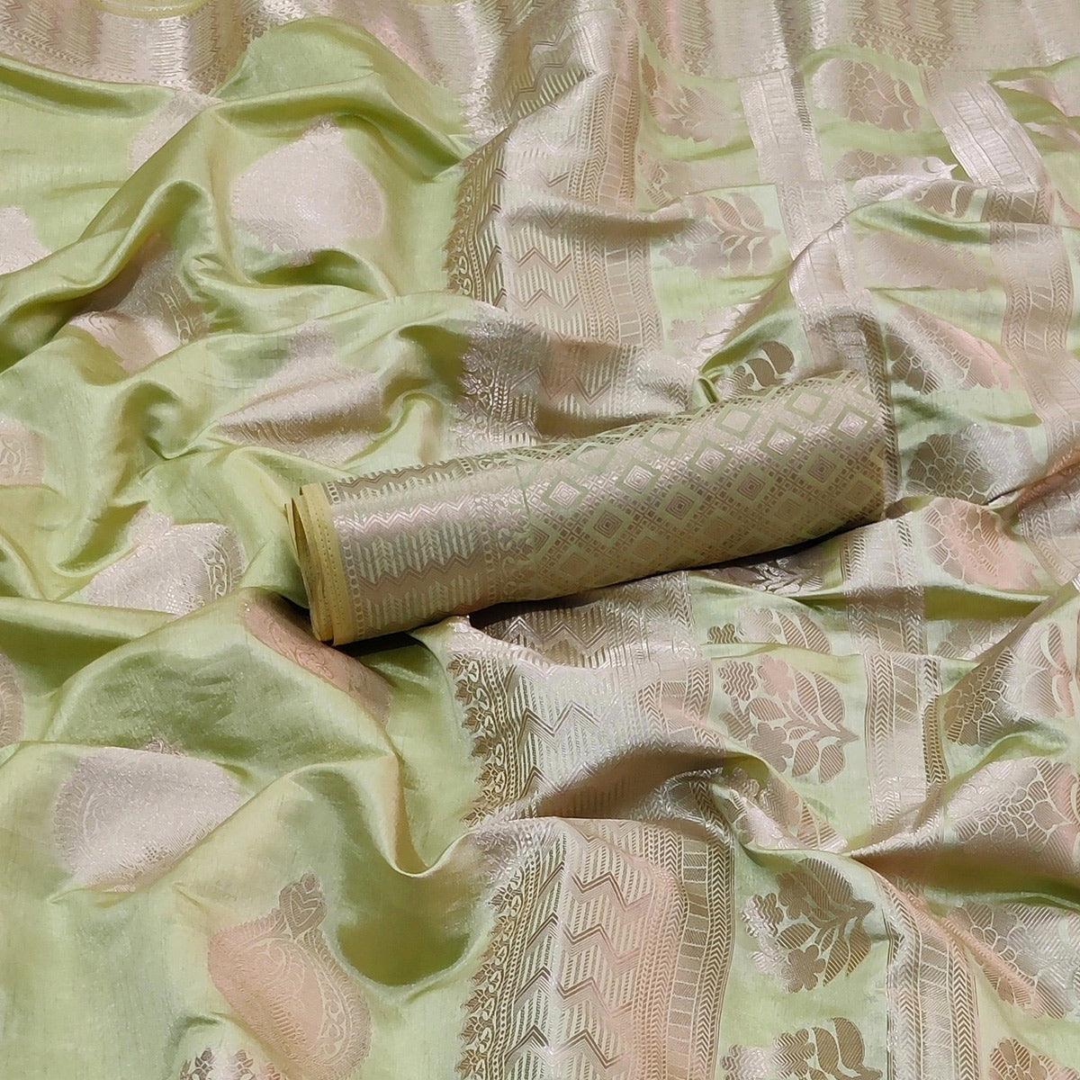 Light Pista Green Festive Wear Soft Jari Woven Art Silk Saree - Peachmode