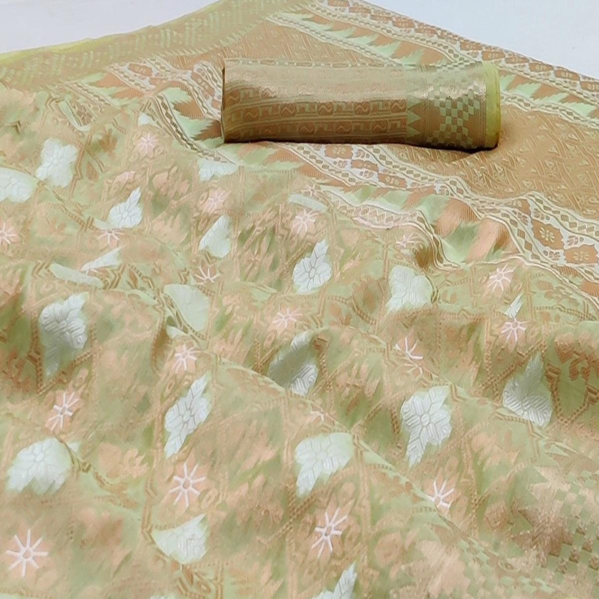 Light Pista Green Festive Wear Woven Art Silk Saree - Peachmode