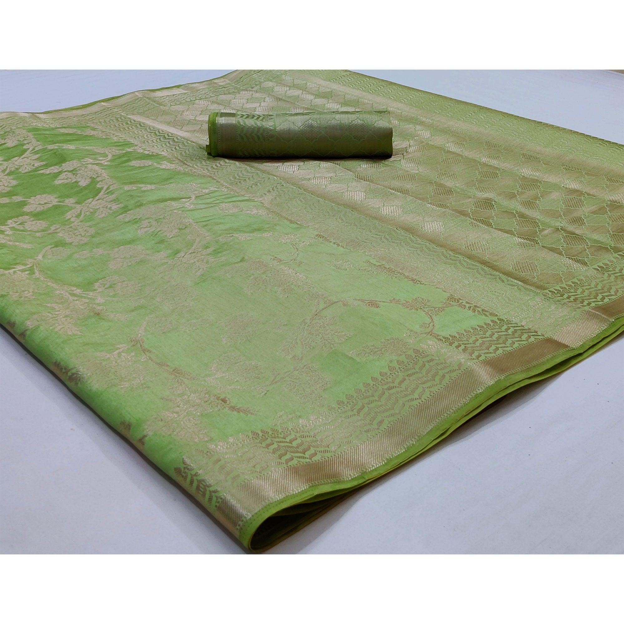 Light Pista Green Festive Wear Zari Woven Art Silk Saree - Peachmode