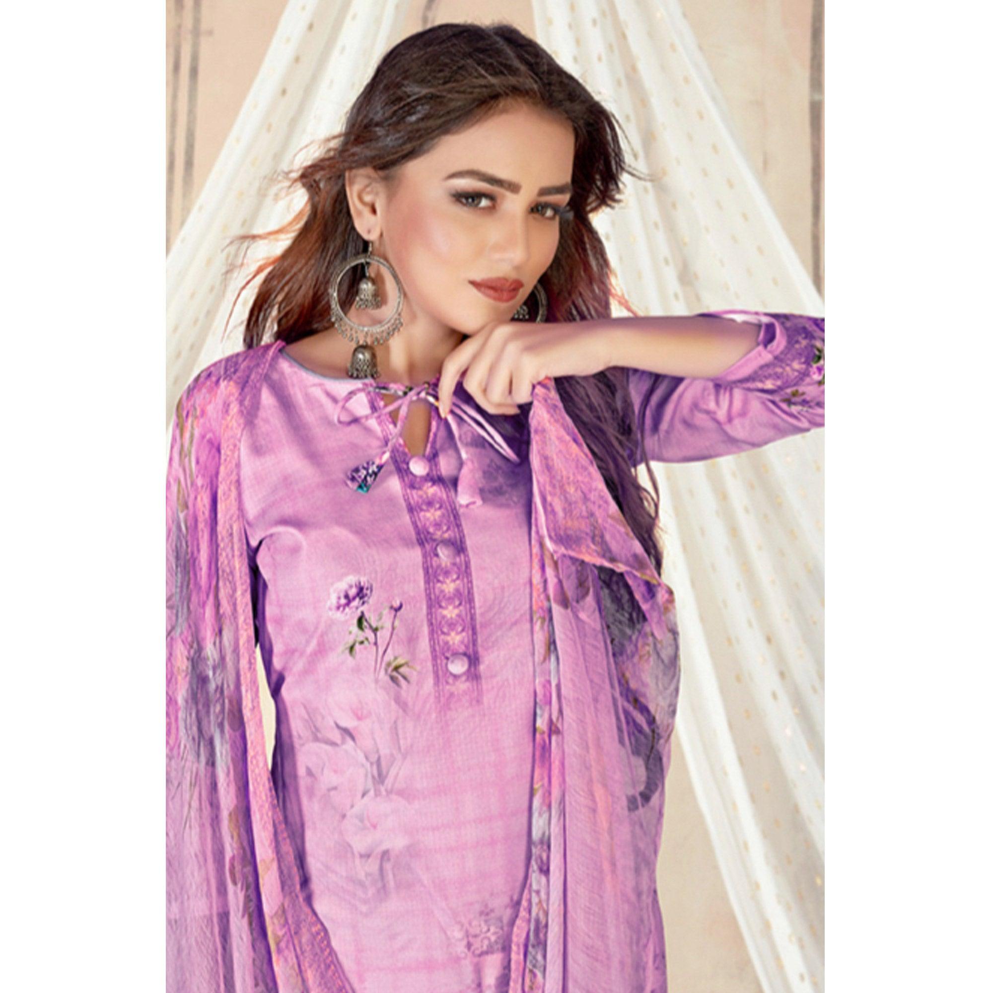 Light Purple Casual Wear Floral Printed Cotton Dress Material Light Purple Casual Wear Floral Printed Cotton Dress Material