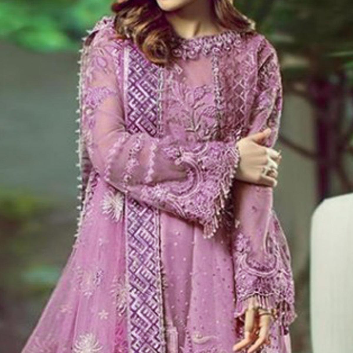 Light Purple Embroidered With Embellished Net Pakistani Suit - Peachmode