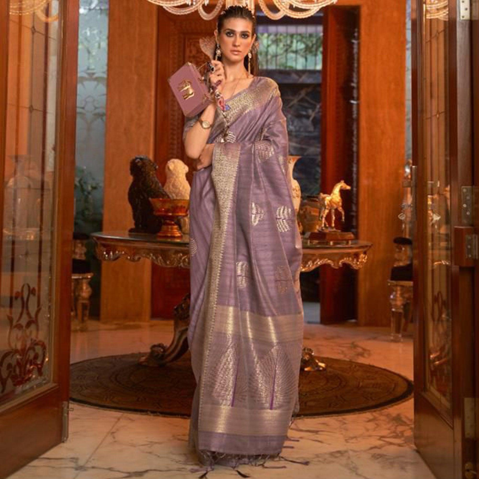 Light Purple Festive Wear Handloom Sequence Silk Saree - Peachmode