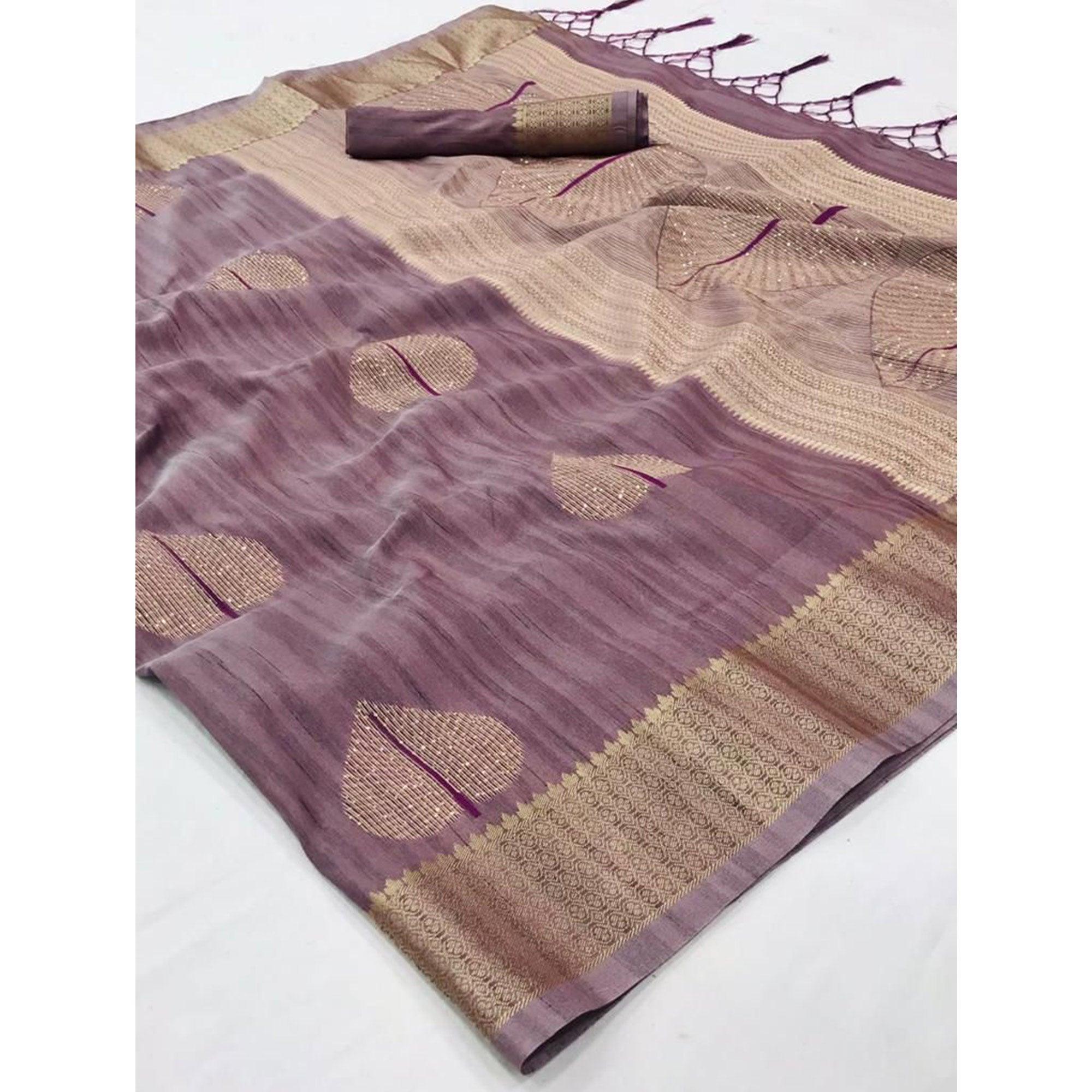 Light Purple Festive Wear Handloom Sequence Silk Saree - Peachmode