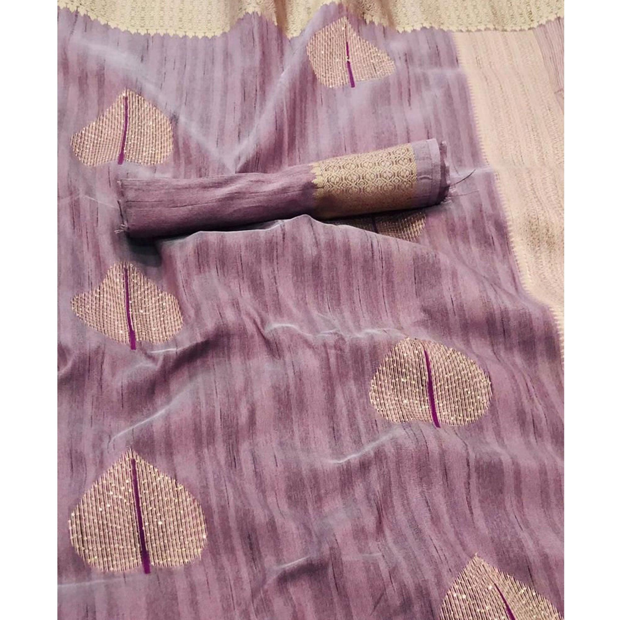 Light Purple Festive Wear Handloom Sequence Silk Saree - Peachmode