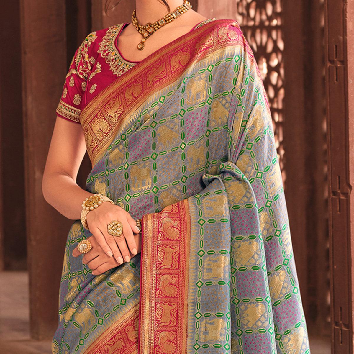 Light Purple Festive Wear Printed Woven Silk Saree - Peachmode