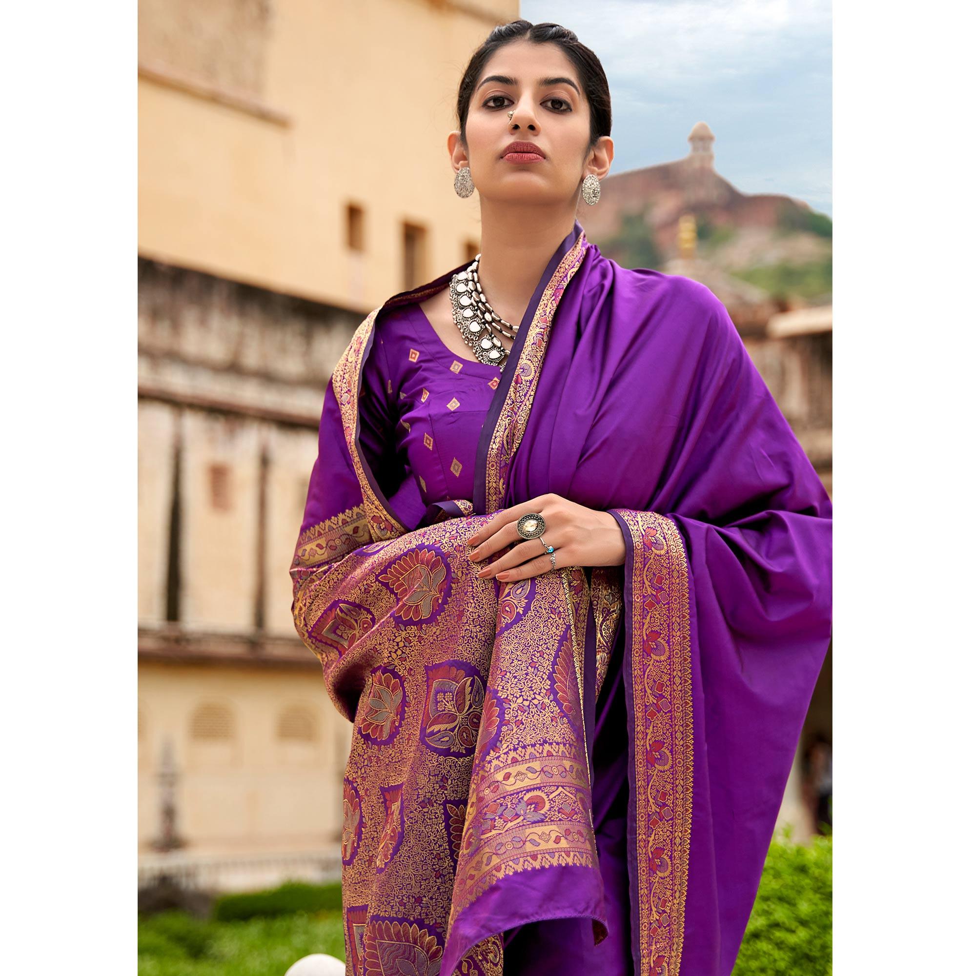 Light Purple Festive Wear Woven Soft Banarasi Silk Saree - Peachmode