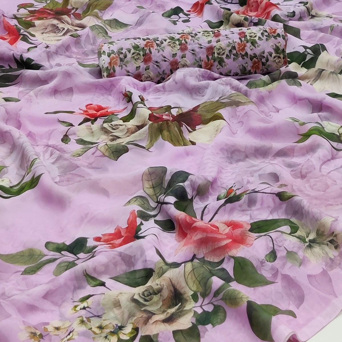 Light Purple Printed Georgette Saree - Peachmode