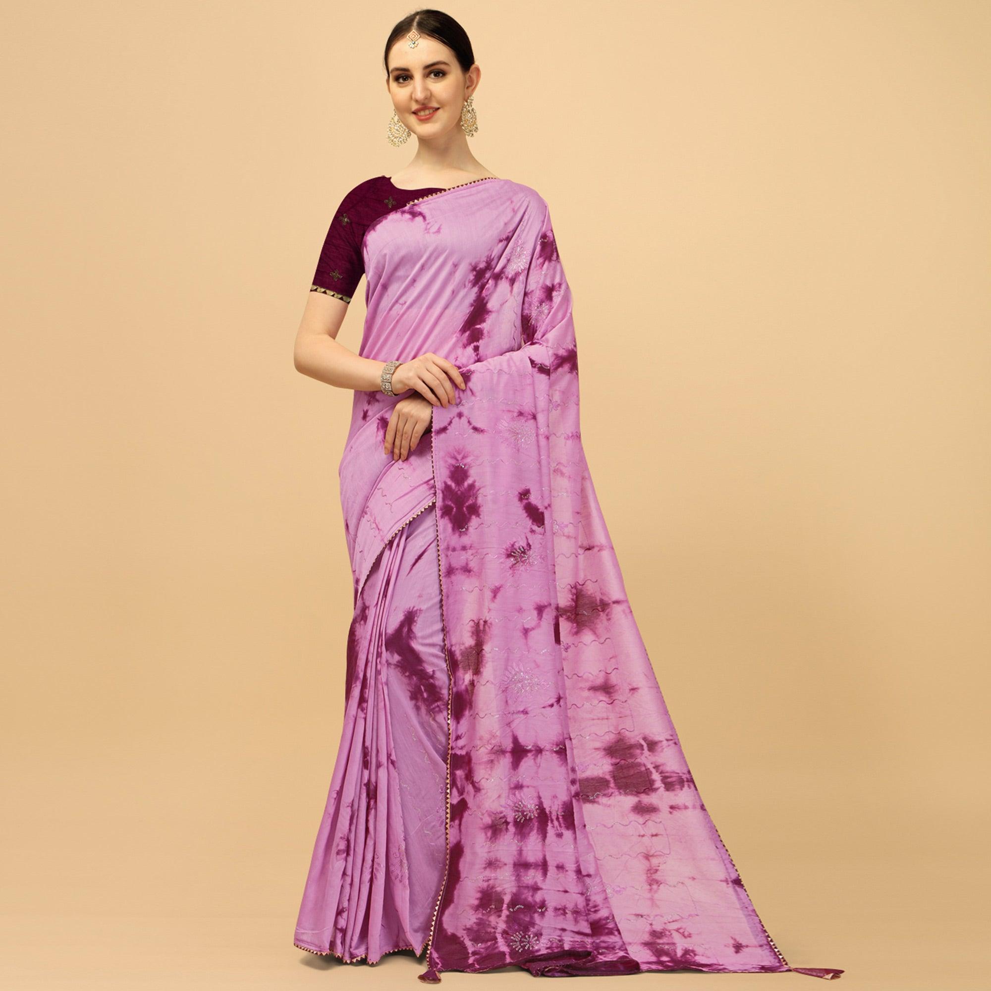 Light Purple Sequence Embroidered Chanderi Saree - Peachmode
