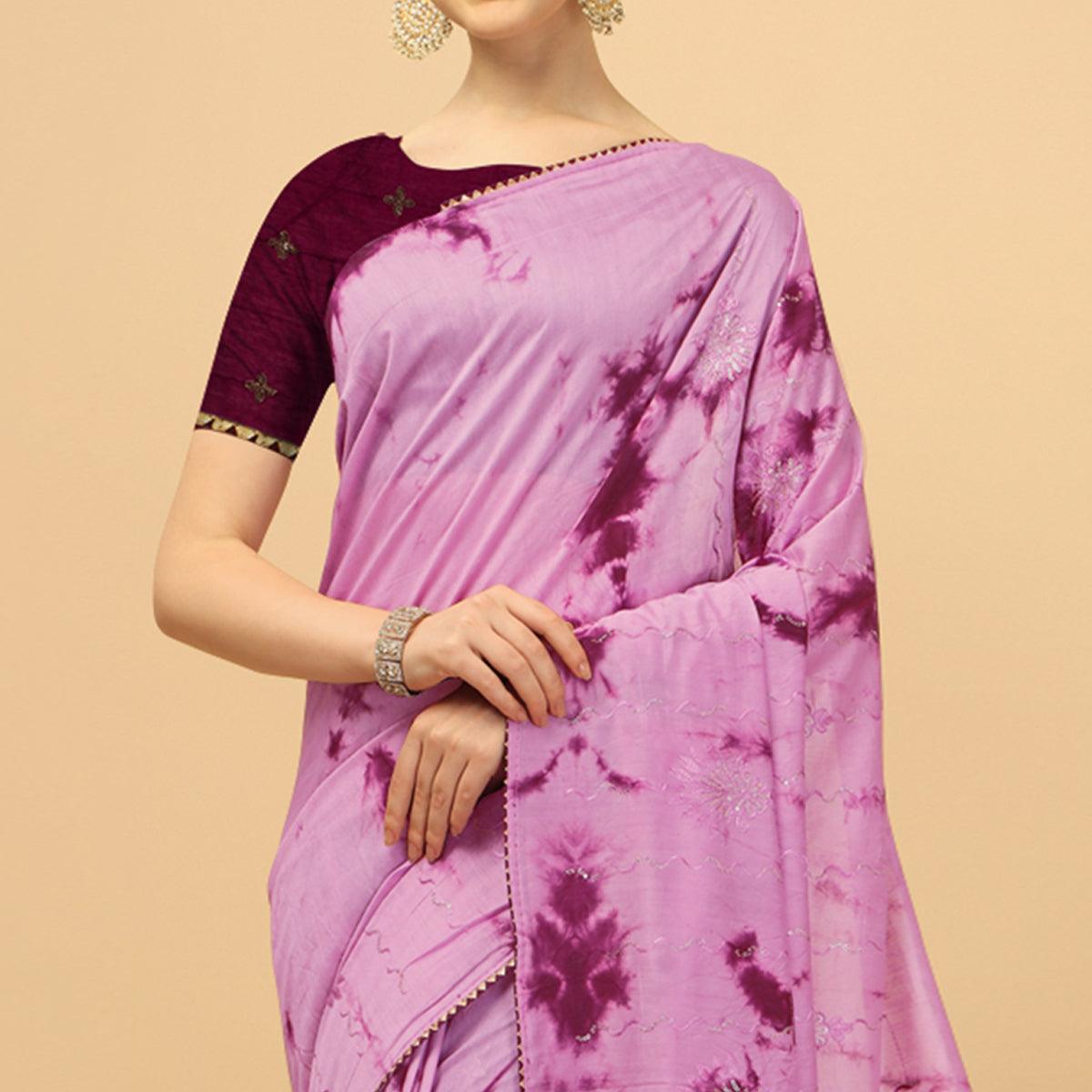 Light Purple Sequence Embroidered Chanderi Saree - Peachmode