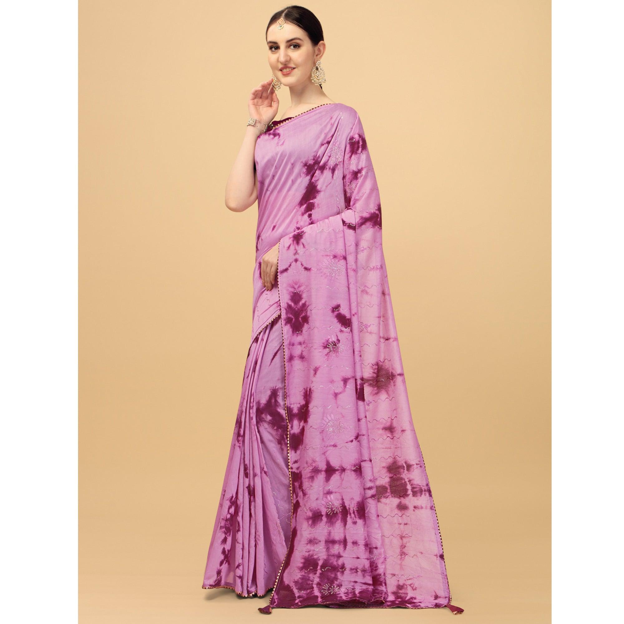 Light Purple Sequence Embroidered Chanderi Saree - Peachmode