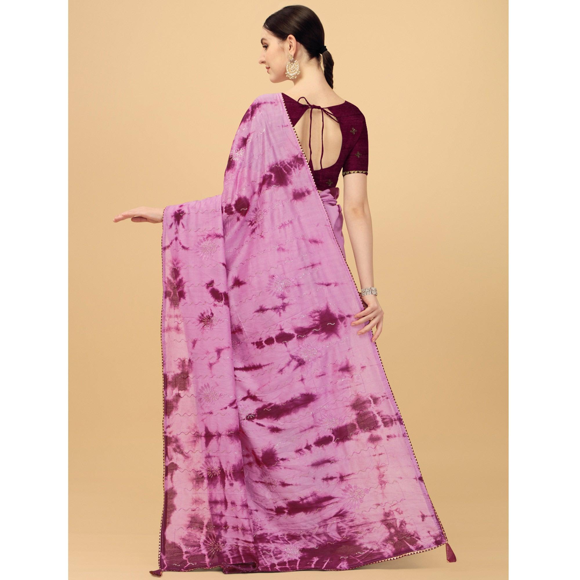Light Purple Sequence Embroidered Chanderi Saree - Peachmode