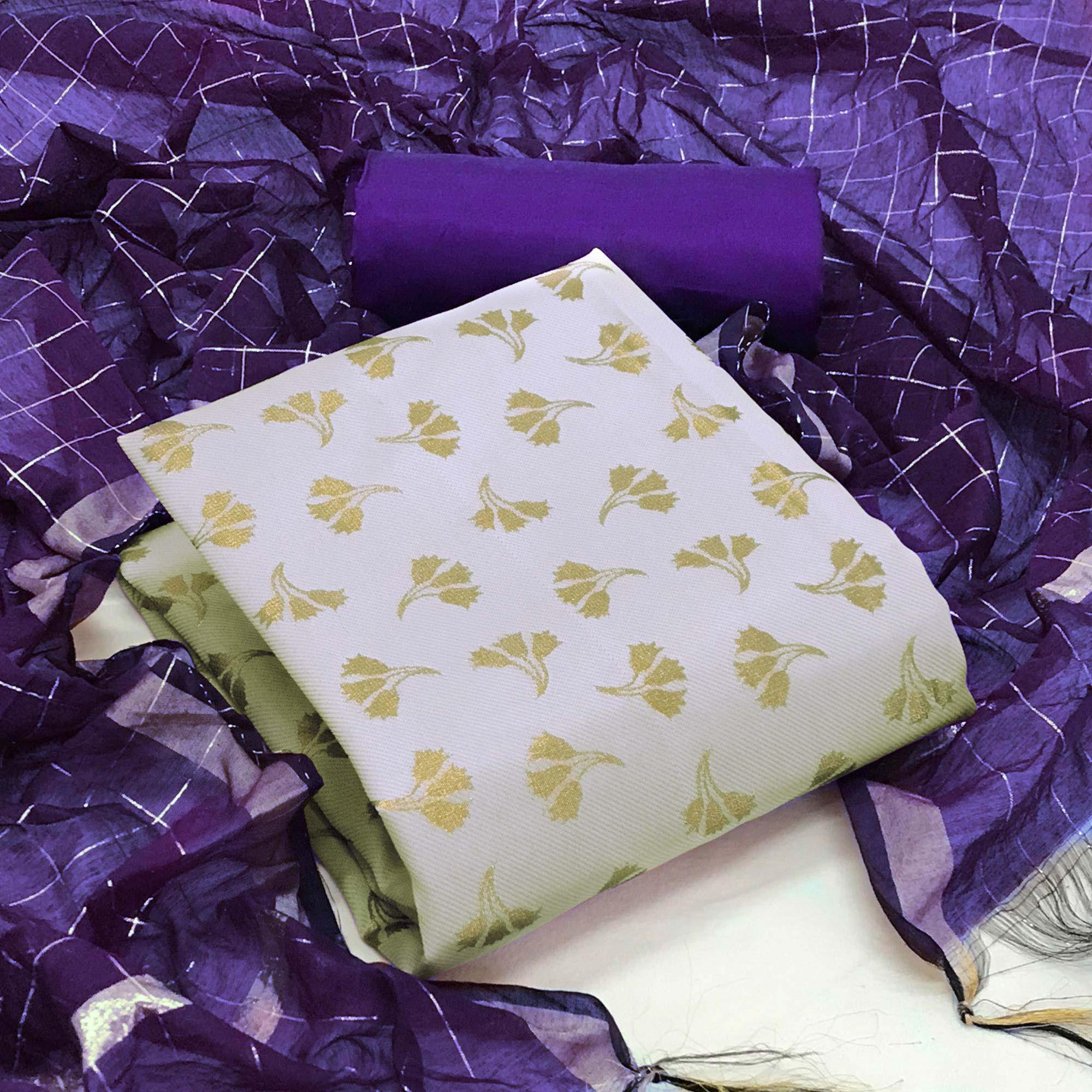Light Purple Woven Banarasi Silk Dress Material - Peachmode