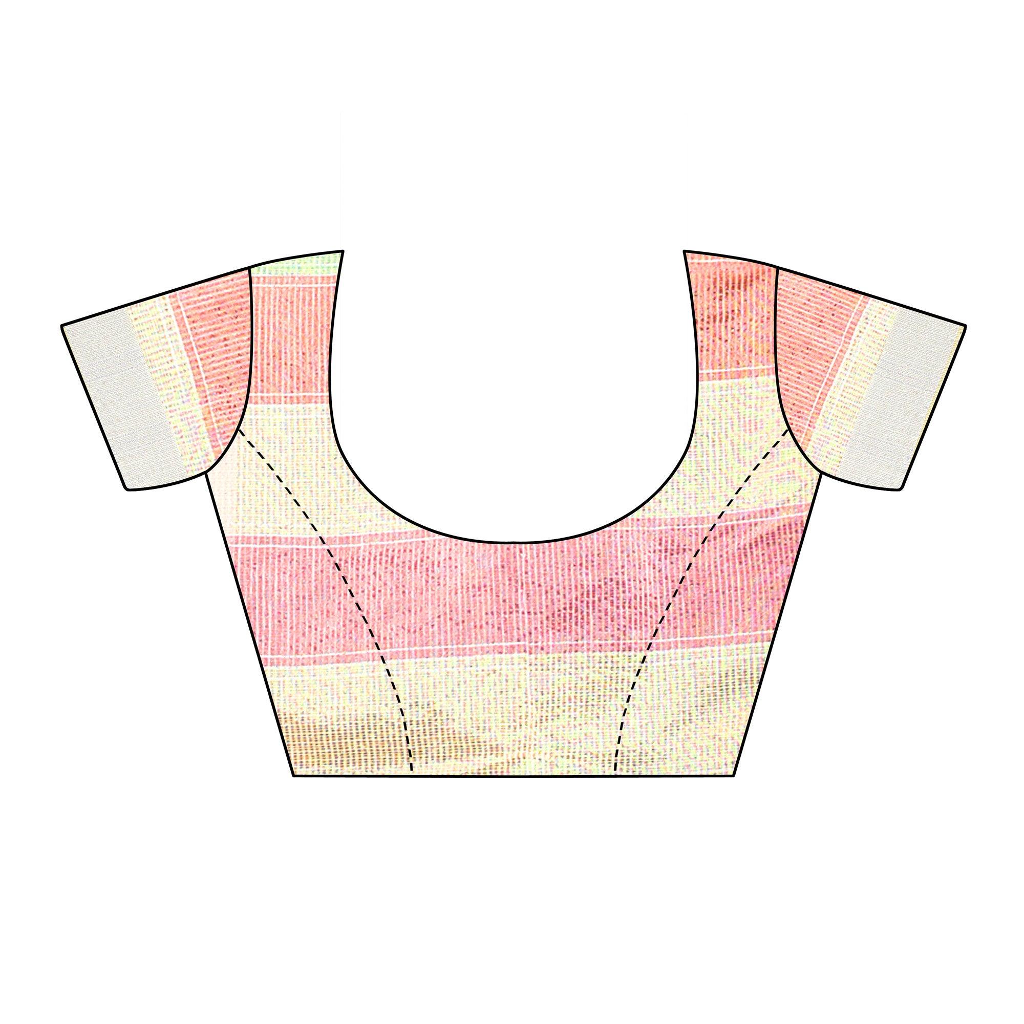 Light Yellow Casual Wear Checks Printed Silk Saree With Border - Peachmode