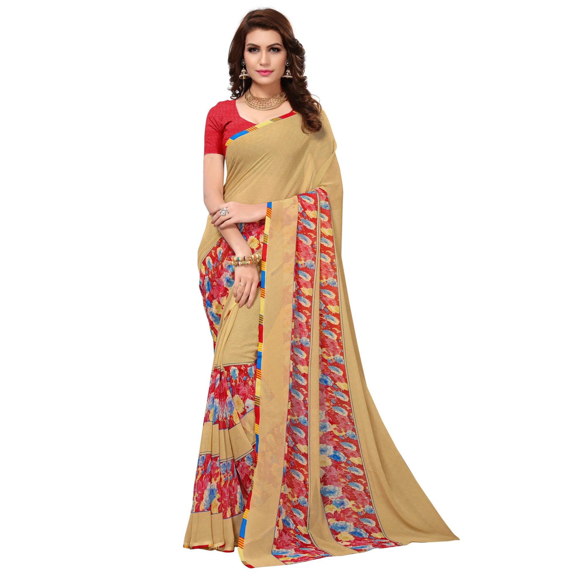 Light Yellow Casual Wear Georgette Saree - Peachmode