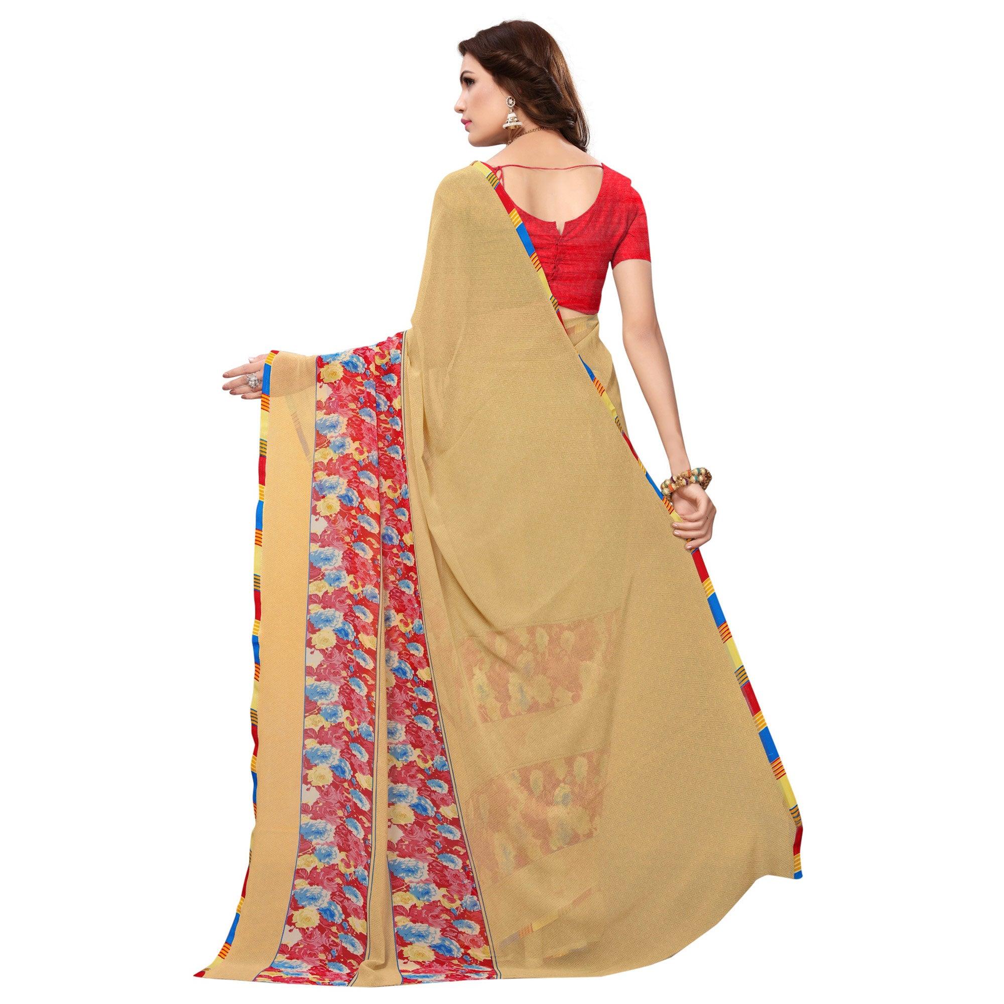 Light Yellow Casual Wear Georgette Saree - Peachmode